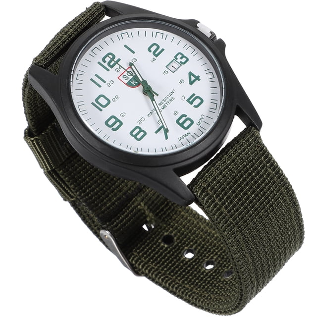 Reloj de pulsera de cuarzo para hombre, de nailon tejido, deportivo, de moda, con calendario (verde militar).