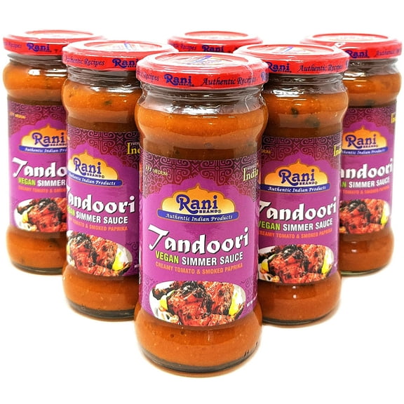 Rani Tandoori Vegan Simmer Sauce (Creamy Tomato & Smoked Paprika) 14oz (400g) Glass Jar, Pack of 5 1 FREE ~ Easy to Use | Vegan | No Colors | All Natural | NON-GMO | Gluten Free | Indian Origin