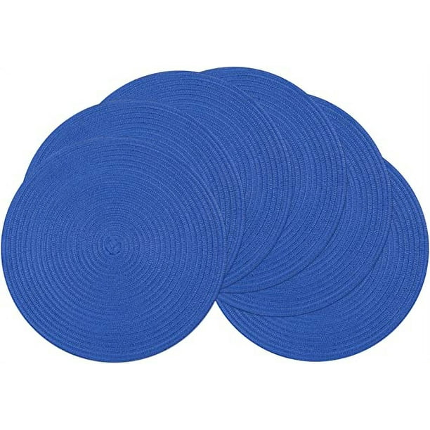 Nvzi Juego de 6 manteles individuales redondos lavables de 15 pulgadas, manteles individuales trenzados de algodón y poliéster para mesa de comedor (azul, 6)