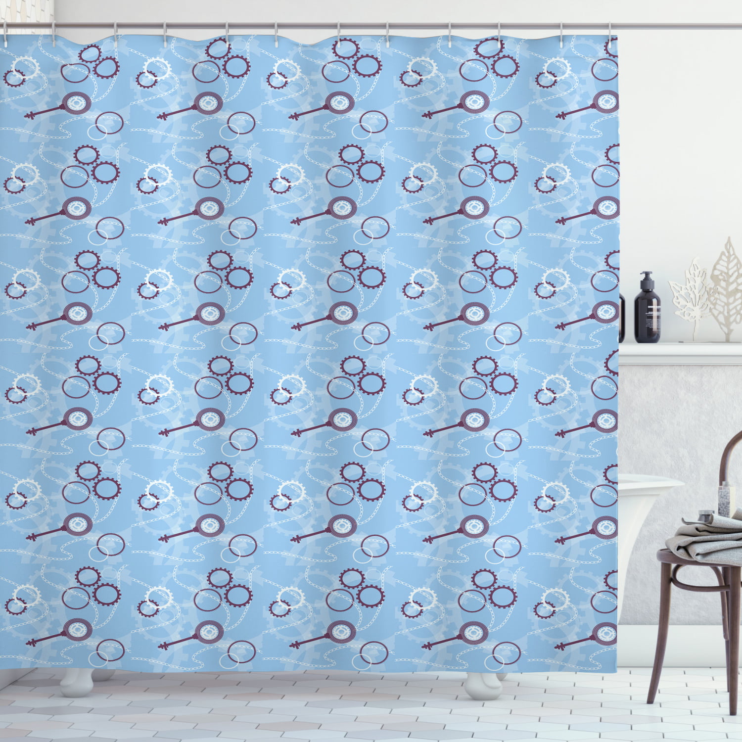 Vintage Steampunk Gears Shower Curtain Hooks Waterproof Polyester Bathroom Mat 