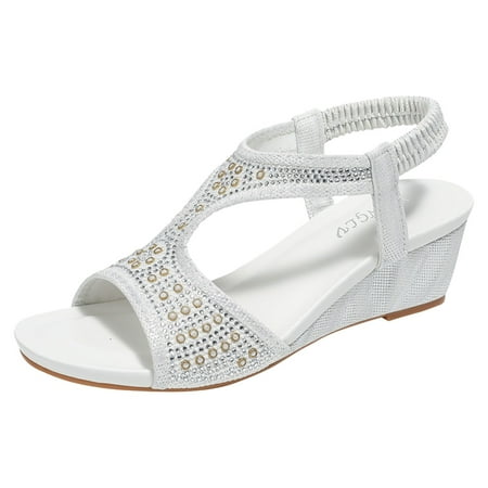 

PEASKJP Womens Sandals Wide Width Women s Flip Flops Comfortable Flats Sandals for Women Gladiator Bohemian Beaded Summer Shoes Outdoor Beach Clip Toe Sandal (White 7.5)