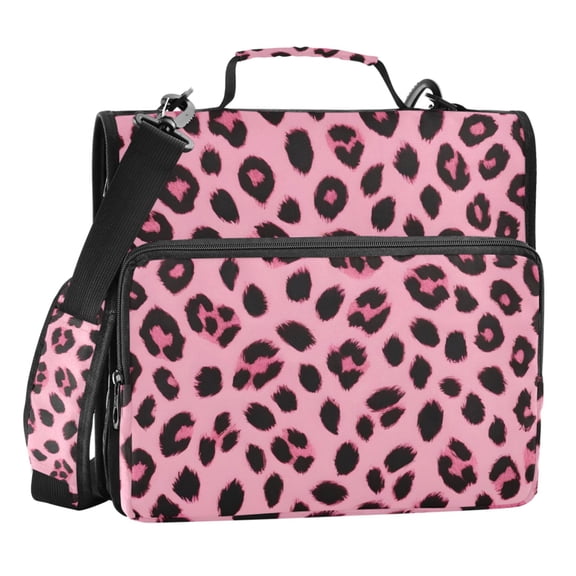 ALAZA Zipper Binder Pink Leopard 3 Ring Trapper Keeper File Folder Organizer Bag