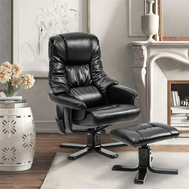 High Back Leather Reclining Chair With, Leather Recliner Chair With Ottoman