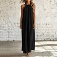 thumbnail image 5 of Miluxas Women's Halter Neck Sleeveless Maxi Dress Pleated Front A Line Looes Flowy Long Dress with Pockets Lightweight Beach Vacation Outfits Black, 5 of 7