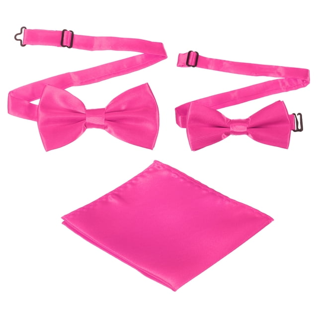 Pajarita para hombres, pajaritas ajustables con pañuelo de bolsillo, conjuntos de pajaritas preatadas para bodas (Rojo Rosa, 2 tamaños)