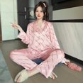 thumbnail image 1 of Conjunto de pijamas de seda fina para mujer, ropa de dormir de manga larga, pantalones sueltos para el hogar, conjunto de 2 piezas con botones, Otoño, 2023, 1 of 4