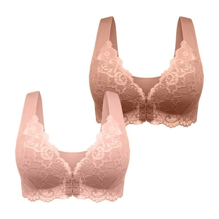 Crunowin Women s Plus Size Bra 2 Pack  Front Open Buckle Traceless Breathable Comfort Sexy Lace Full Coverage Daily Underwear Coffee XXXL