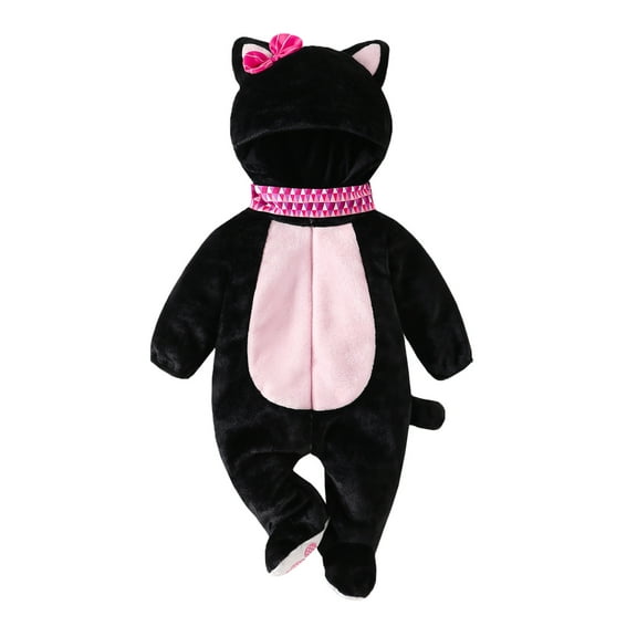 BemeyourBBs Girls Halloween Costume Hooded Zip Up Cat Jumpsuit with Scarf