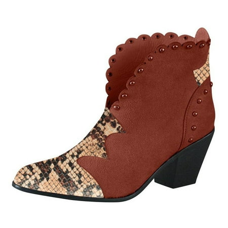 

Christmas Gifts Juebong Women s Thick Heel Rivets With Pointed Toe Snake Pattern Ankle Boots