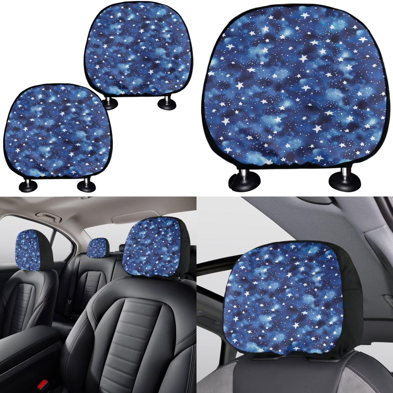 Garronmavis Blue Galaxy Star 11 PCS Car Seat Covers Full Set for Women Men Steering Wheel Cover Gear Shift Cover Handbrake Cover Headrest Cover Cup Coasters Automotive Interior Universal