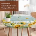 thumbnail image 3 of Sunflower Round Tablecloth 36-44 Inch Round Fitted Table Cloth with Elastic Edge, Summer Eucalyptus Botanical Floral Teal Wood Waterproof Table Cover Protector for Outdoor Picnic Party Dining, 3 of 9