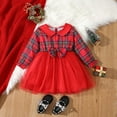 thumbnail image 2 of Odeerbi Kids Girls Long Sleeve Christmas Dress Peter Pan Collar Bowknot Plaid Tulle Dress Fall Winter Children's Clothing Spring Stylish Skirt Baby Dress Red, 2 of 8