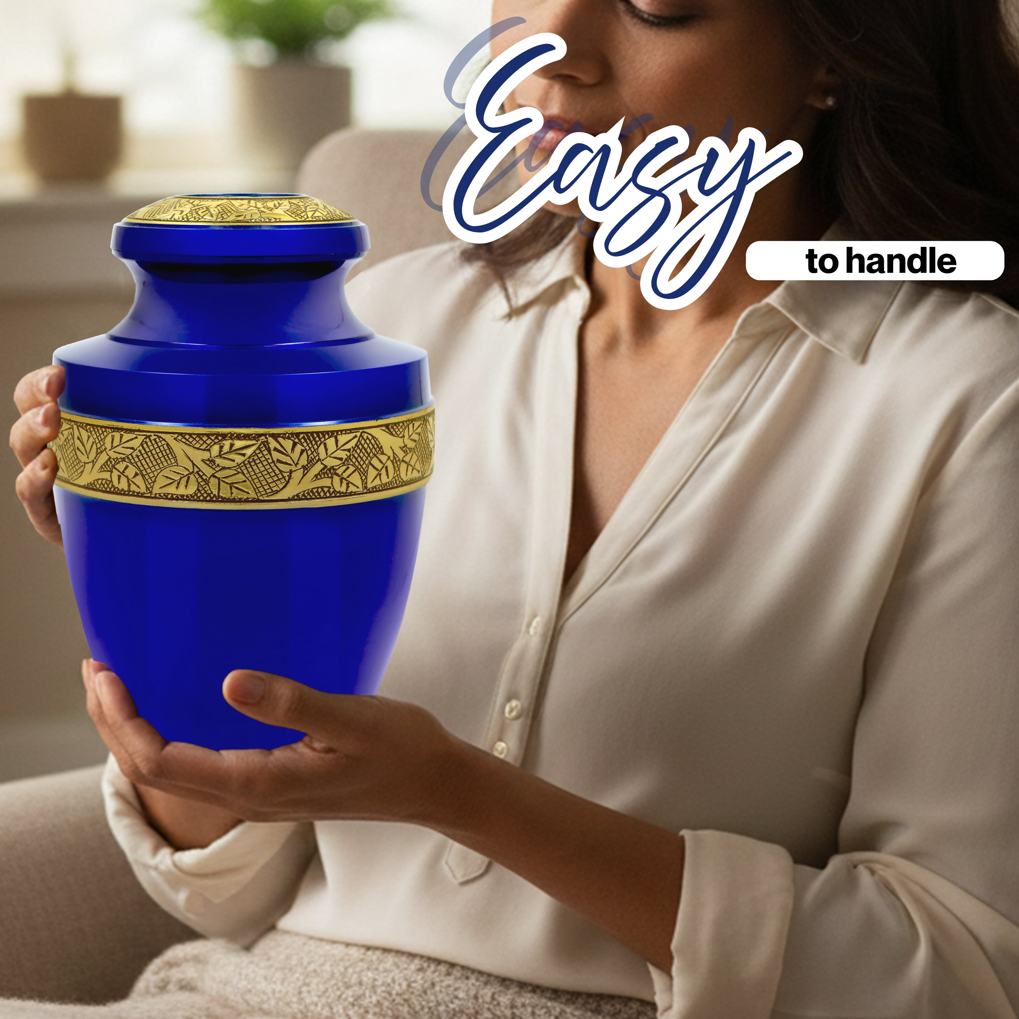 Handcrafted Aluminum Urn - Decorative Memorial Holder for Ashes and Remembrance (Sapphire & Royal Gold)