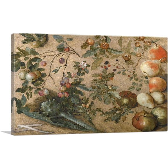 ARTCANVAS Studies Of Apples Pears Grapes Blackberries Canvas Art Print by Jan Brueghel The Elder - Size: 26" x 18" (0.75" Deep)