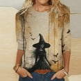thumbnail image 2 of Raeneomay 3/4 Length Sleeve Womens Tops Women Tops Halloween Print Loose and Comfortable Round Neck T-Shirt, 2 of 5