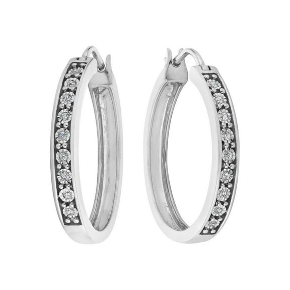 Gem & Harmony Diamond Hoop Earrings 1/10 Carat (Ctw) in Sterling Silver (1 inch) for Women