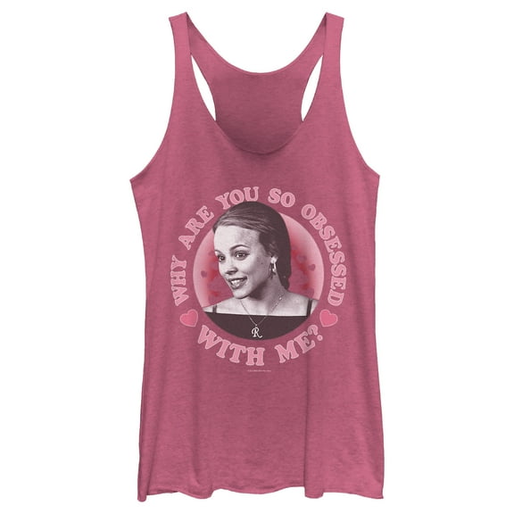 Women's Mean Girls Valentine's Day Regina George Why Are You So Obsessed With Me Racerback Tank Top Pink Heather Large