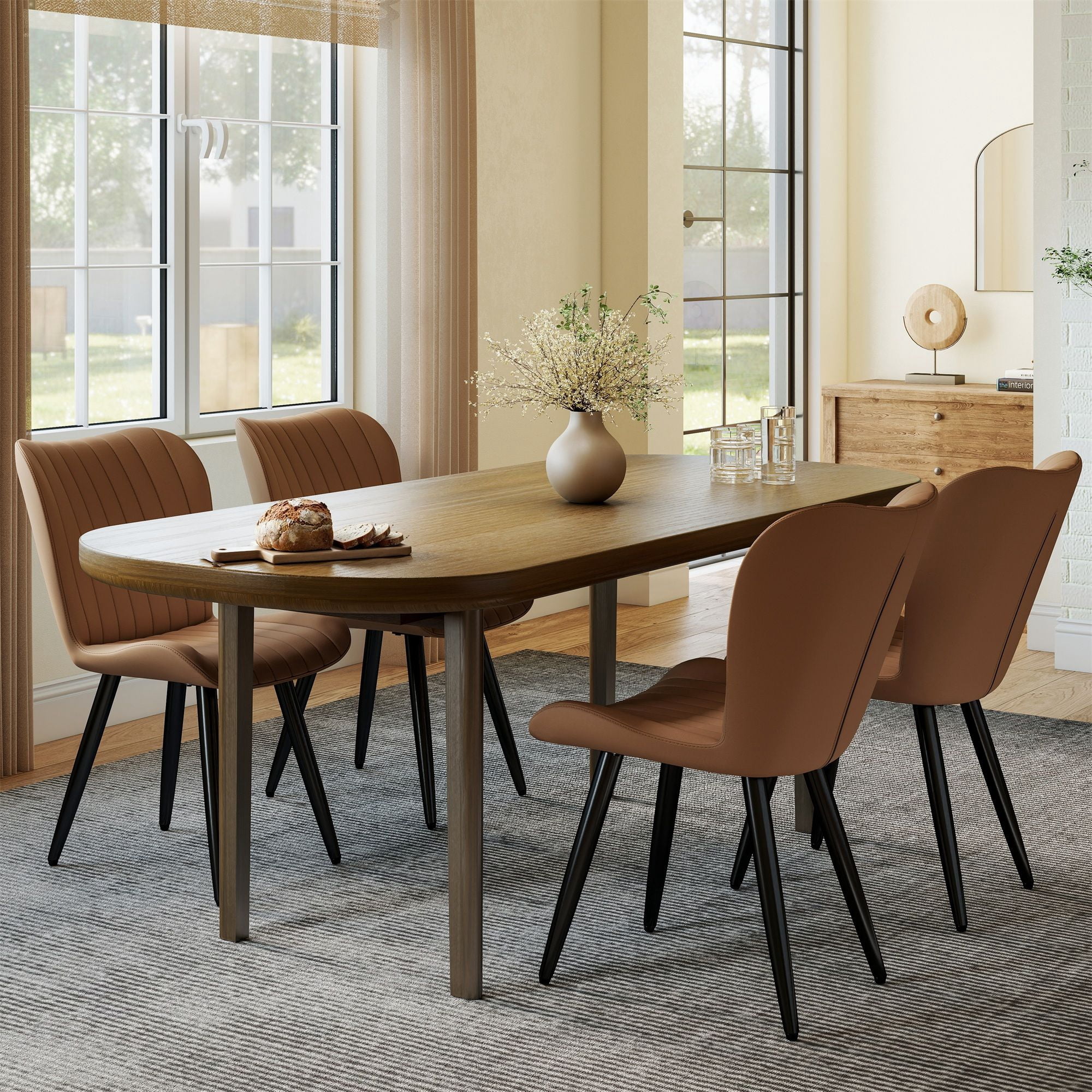 Alvantor Dining Chairs Set of 4 Upholstered Side Chairs with Thick Cushions & Metal Legs for Kitchen Living Room Brown