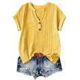 thumbnail image 7 of YUGYXL Women's Textured Henley V Neck Tops Short Long Sleeve Blouses Button Down Fit Casual Office Fashion Yellow XXXL, 7 of 7