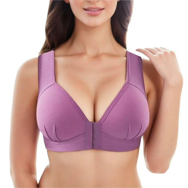 B91xZ Adjustable Strap Triangle Bra Comfort-Strap Wireless Full-Coverage Bra,Purple XL