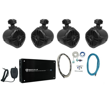 4 Rockville RWB70B 6.5 Marine Wakeboard Speakers+4 Channel Amplifier+Amp Kit