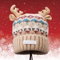 thumbnail image 2 of XIAOCHA Women’S Reindeer‑Antler Beanie，Fair‑Isle‑Knit Fall‑Winter Outdoor Toque,Khaki, 2 of 4