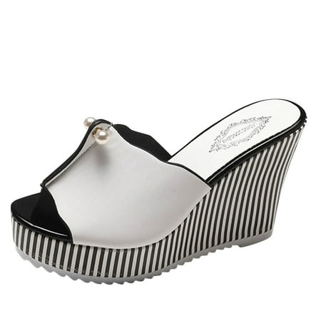 

Alueeu Women s sandals Fashion Spring And Summer Women Sandals Platform Wedge High Heel Striped Pearl