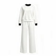 thumbnail image 5 of Qiggri Women's 2 Piece Set Color Block Crew Neck Sweatshirt Elastic Waist Wide Leg Pants Lightweight Co‑Ord Tracksuit with Side Pockets for Coffee Run Daily Errands XL, 5 of 5