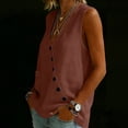 thumbnail image 6 of Sevevn Women's Asymmetrical Button Down Sleeveless Linen Blouse V Neck Summer Tank Top Bronze XL, 6 of 8