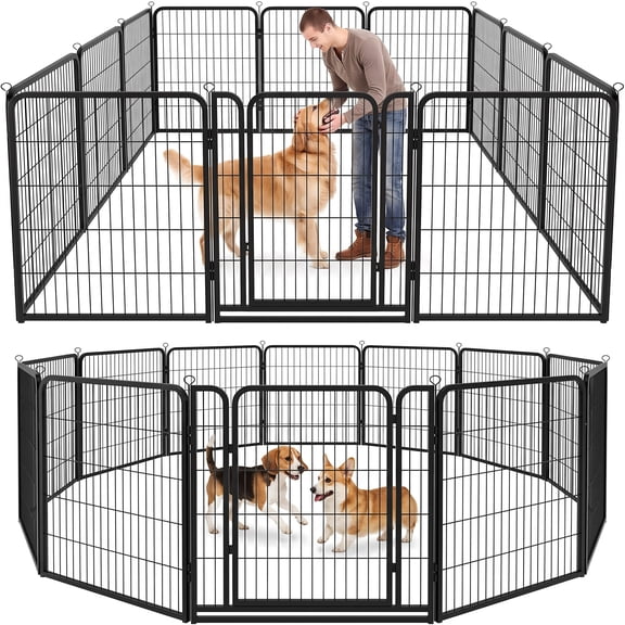 Yu Yusing Dog Fences Outdoor with Gate Extra Wide, 47" Height 12 Panels for Medium and Large Dogs, Snowy Black