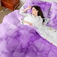 thumbnail image 4 of Homewish Purple Marble Bedding Comforter Set 7-Piece for Female Men Adults,Gradient Marbling Watercolor King Bedding Sets,Ombre Stone Pattern Ultra Soft Bed Sheets,Luxury Bedroom Decor,Reversible, 4 of 8