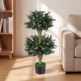 thumbnail image 2 of Costway 3 FT Artificial Double Ball Boxwood Topiary Tree Set of 2 Faux Bush Plant with 41 Blossoms Purple, 2 of 9