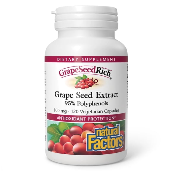 Natural Factors GrapeSeedRich Grape Seed Extract, Antioxidant Support, 120 Capsules