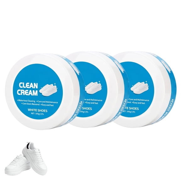 White Shoe Cleaner Cream, Multipurpose No Wash Cleaning Paste with Sponge for Leather Sneakers Soles Removes Dirt (3)