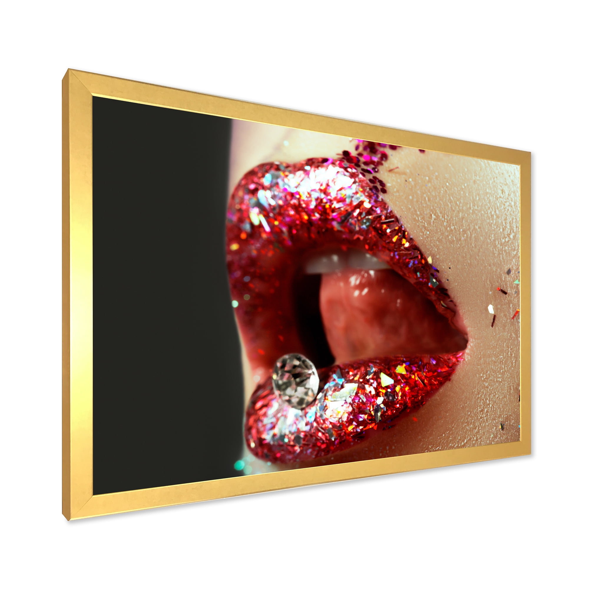 Designart 'Artistic Girl Lips Make-Up' Modern Framed Art Print