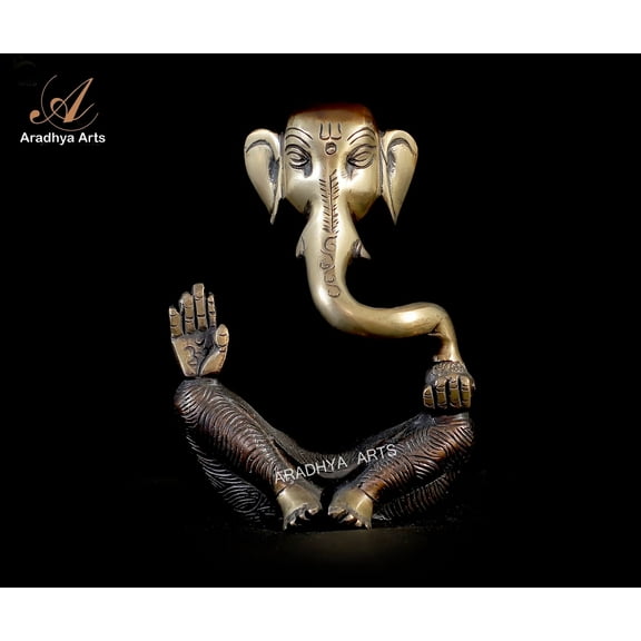 Aradhya Arts  Brass Antique Ganesh  3.91L x 2.76B x 5.91H inches  in Gold colour for Temple, Home Décor, Office, and  Gift