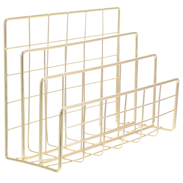 CIMAXIC 1 Pc Simple Alloy File Document Stand Rack Desktop Storage Rack File Holder (Light Golden),6.89"X5.51"X3.35"