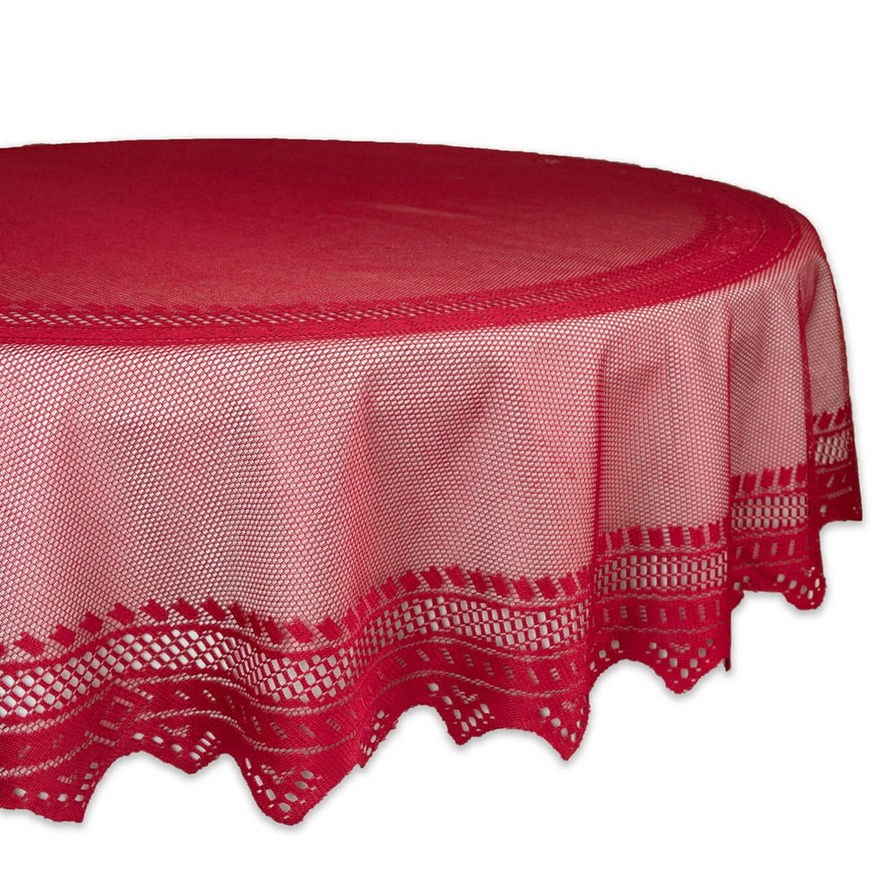 DII Red Nordic Lace Tablecloth 70 Round, 100 Cotton