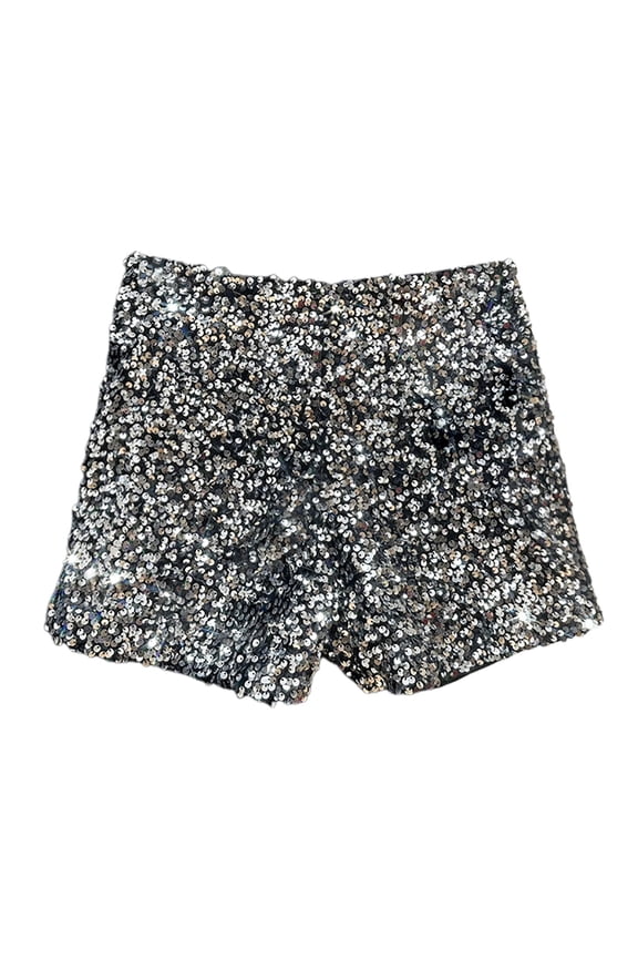 Womens Shorts Plus Size Sparkly Sequined Zipper Club Night Elastic Waist Shine Party Shorts Versatile Summer Outdoor