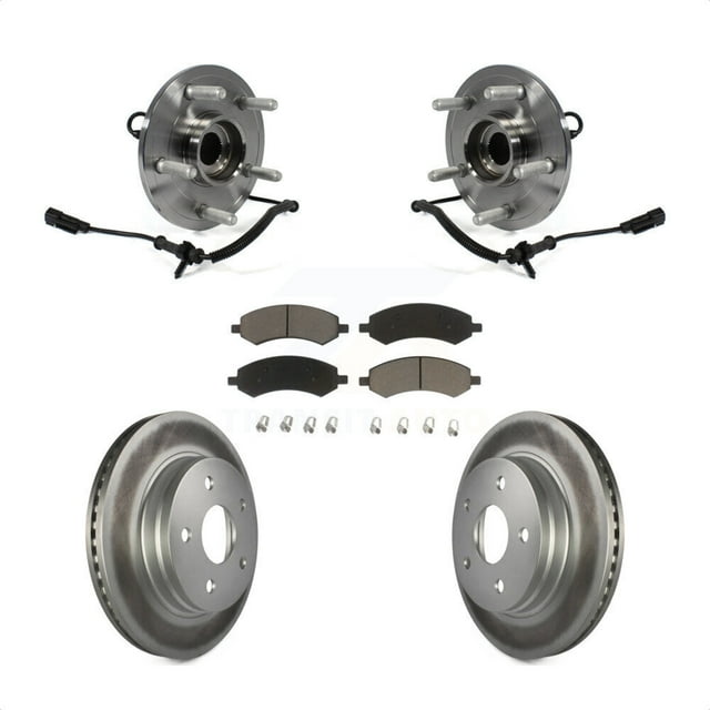 Transit Auto Front Hub Bearing Assembly Coated Disc Brake Rotors and Ceramic Pads Kit for Car Ram 1500 Classic 4WD KBB-121395