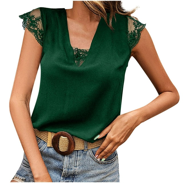 Mujeres Casual cuello en V manga corta sólido suéter blusa camiseta Tops sueltos OAVQHLG3B Store lin121212