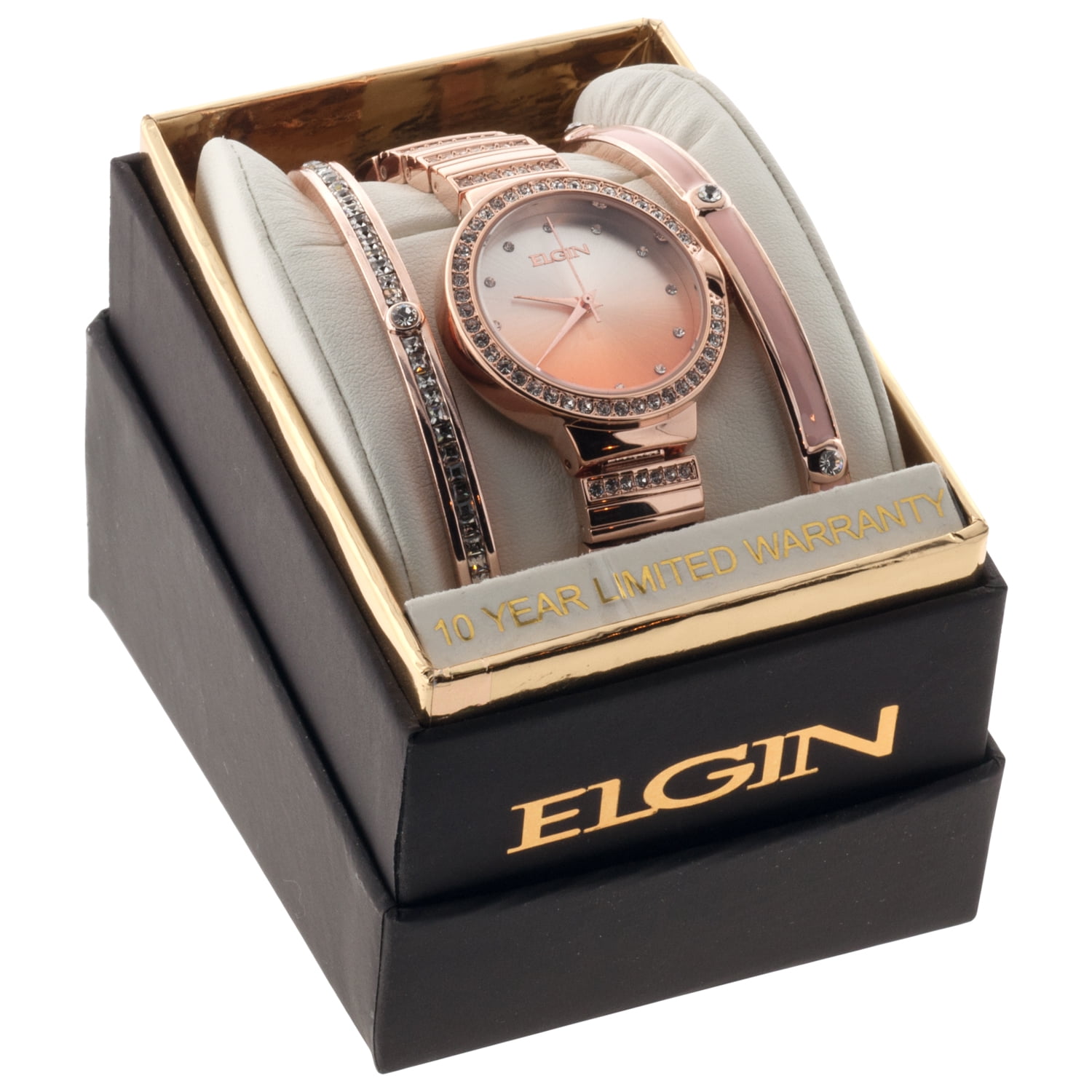 Elgin Women’s Rose Gold Watch and Bracelet Set, 3-Piece Analog Quartz Fashion Watch Gift Set with Matching Bracelets (EG160012RGST)