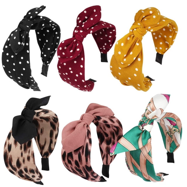 Juego de 6 Diademas con lazo anudado para mujer Bandana para mujer Diademas anchas para mujer Diademas anudadas para mujer 6 colores Cintillos De Pelo Para Mujeres Ormromra WRQX-236