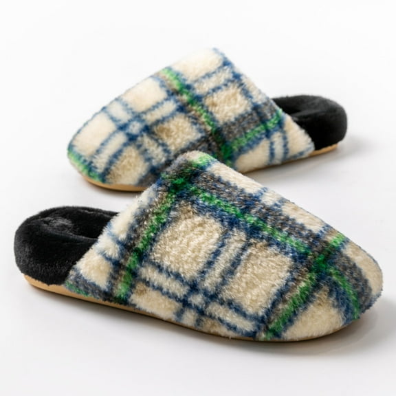 Wowcloth Retro Checkered Slippers for Men & Women – Comfortable Platform Sole with Plush Fleece Lining & Quiet Design Cozy Indoor Outdoor House Shoes