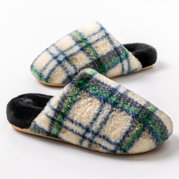 Xucatan Women's Plush Checkered Slippers, Memory Foam Indoor House Silent Shoes with Thick Non-Slip Sole, Warm Fuzzy Winter Slippers Gift