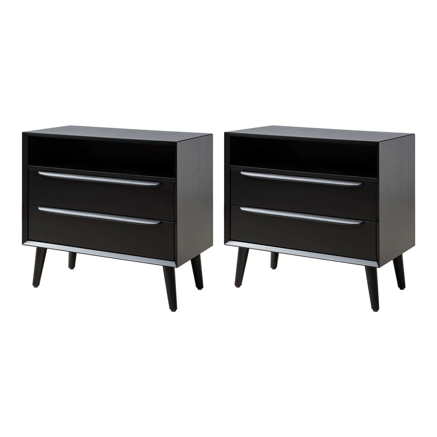 26" Tall 2-drawer Black End Table Set of 2 with Charging Station Table for Living Room