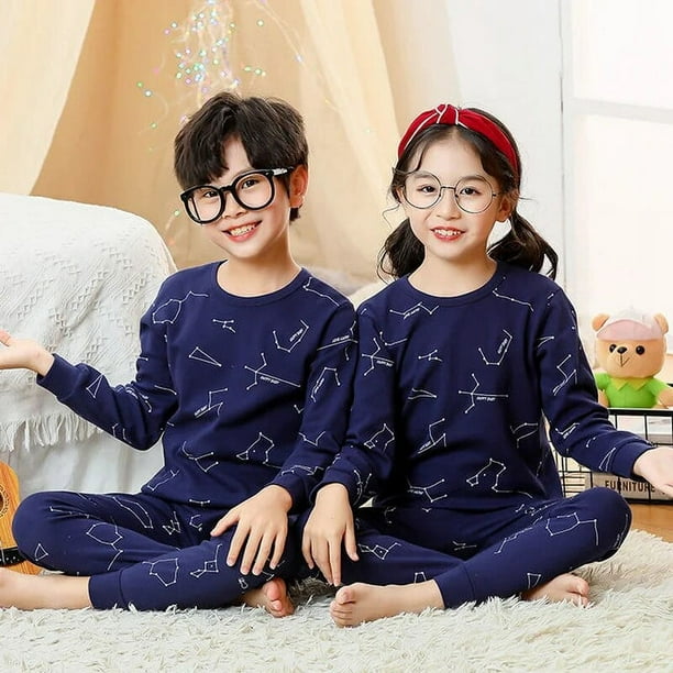 Conjunto de pijama de algodon de manga larga para ninos y ninas ropa de dormir para ninos pijamas de Navidad pijamas de gato de dibujos animados para ninos de 4 6 8