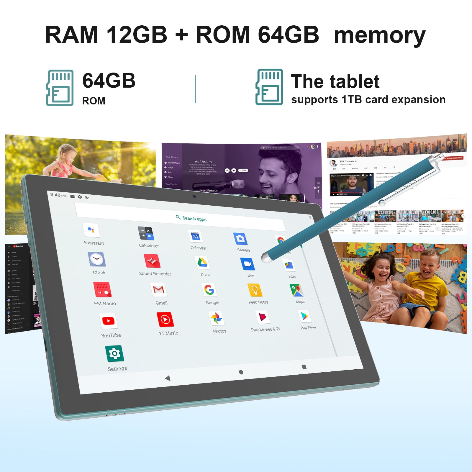 Android 15 Tablet with Case, 10 inch Tablets, 12GB RAM 64GB ROM 1TB Expand, 2.0Ghz Quad-Core Tablet PC, 5G WiFi, Bluetooth 5.0, 6000mAh Battery, 1280x800 FHD Screen, 2MP+8MP Dual Cameras, GMS, Navy