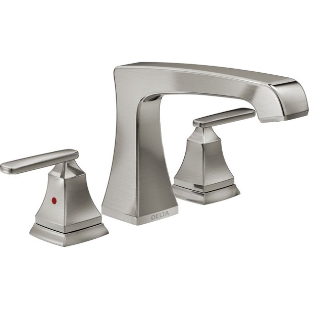 Grifo Delta Ashlyn con 2 manijas para bañera romana extendida, níquel cepillado