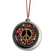 Floral Peace Symbol Bauble Christmas Ornaments Silver Bauble Tree Decoration